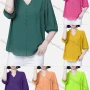 Wholesale Women's Casual Plain Notched Ruffle Trim Pearl Decor Half Sleeve Blouse preview