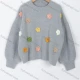 Wholesale Women's Casual Crew Neck Drop Shoulder Long Sleeve Crochet Floral Sweater Top 3031# Gray Clothing Wholesale Market Liuhua