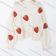 Wholesale Women's Casual Crew Neck Drop Shoulder Long Sleeve Crochet Strawberry Ribbed Sweater Top 8301# White Clothing Wholesale Market Liuhua