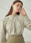 Wholesale Women's Elegant Long Sleeve Crew Neck Ruched Plain Blouse - Liuhuamall
