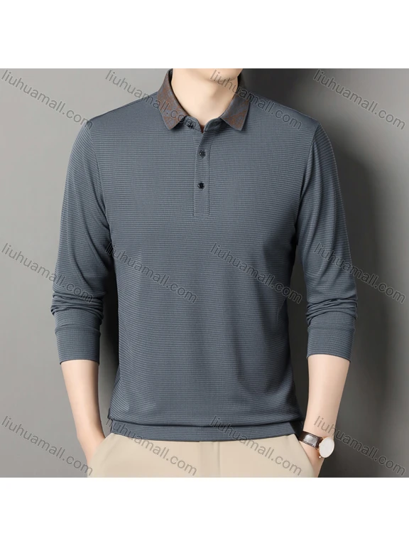 Wholesale Men's Business Plain Splicing Geometric Long Sleeve Button Front Polo Shirt C-33# LIUHUA CLOTHING WHOLESALE