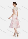 Wholesale Women's Mesh Round Neck Short Sleeve Pearl Sequin Appliques Decor Ruffle Hem Midi Cocktail Dress With Belt 003# - Liuhuamall