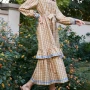 Wholesale Women's Elegant Peter Pan Collar Long Sleeve Layered Ruffle Hem Midi Dress With Belt preview