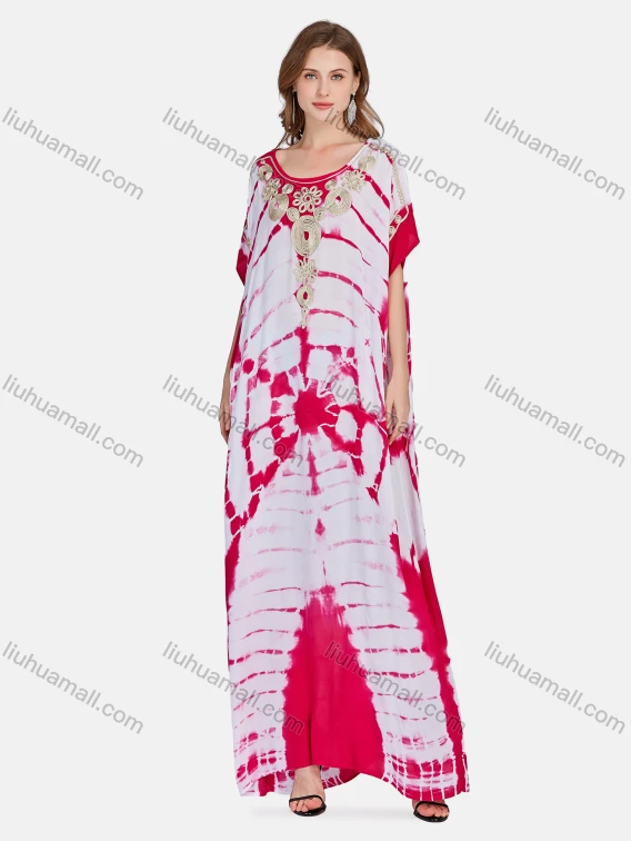 Wholesale Women's Elegant Folkloric African Tie Dye Embroidery Short Sleeve Maxi Kaftan Robe Dress XH-1013#, Guangzhou Clothing Wholesale Market & Suppliers - LIUHUAMALL, Specialty