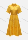 Wholesale Women's Collared Cuffed Sleeve Button Front Tiered A-Line Midi Shirt Dress - Liuhuamall