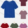 Wholesale Women's Notched Neck Short Sleeve Pearl Lace Applique Knit Tops preview