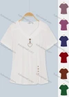 Wholesale Women's Casual Short Sleeve Pendant Button Decor Split Side Knit Tops - Liuhuamall