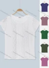 Wholesale Women's Crew Neck Cap Sleeve Lace Trim Pleated Plain Knit Tops - Liuhuamall