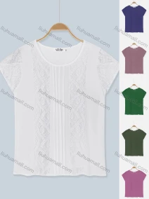 Wholesale Women's Crew Neck Cap Sleeve Lace Trim Pleated Plain Knit Tops, LIUHUA CLOTHING WHOLESALE