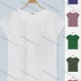 Wholesale Women's Crew Neck Cap Sleeve Lace Trim Pleated Plain Knit Tops preview
