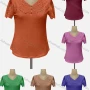 Wholesale Women's Casual V Neck Button Decor Beaded Knit Blouse preview