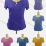 Wholesale Women's Casual Notched Neck Button Decor Appliques Knit Blouse preview