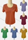 Wholesale Women's Casual Crew Neck Short Sleeve Appliques Knit Blouse - Liuhuamall