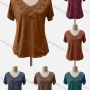 Wholesale Women's Casual Scoop Neck Short Sleeve Appliques Knit Blouse preview