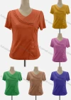 Wholesale Women's Casual V Neck Short Sleeve Beaded Knit Blouse - Liuhuamall
