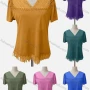 Wholesale Women's Casual V Neck Short Sleeve Appliques Beaded Knit Blouse preview