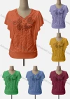 Wholesale Women's Casual V Neck Bat Sleeve Rhinestone Knit Blouse - Liuhuamall