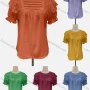 Wholesale Women's Casual Crew Neck Puff Sleeve Eyelet Embroidered Ruched Knit Blouse preview
