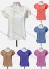 Wholesale Women's Casual Crew Neck Ruffle Sleeve Eyelet Embroidered Knit Blouse - Liuhuamall