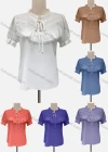 Wholesale Women's Casual Keyhole Neck Puff Sleeve Appliques Knit Blouse - Liuhuamall
