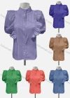 Wholesale Women's Casual Mock Neck Button Down Ruffle Trim Blouse - Liuhuamall