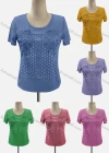 Wholesale Women's Casual Crew Neck Appliques Beaded Blouse - Liuhuamall