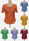 Wholesale Women's Casual Crew Neck Short Sleeve Appliques Beaded Blouse - Liuhuamall