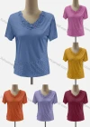 Wholesale Women's Casual Crew Neck Short Sleeve Lace Trim Beaded Blouse - Liuhuamall