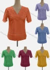 Wholesale Women's Casual V Neck Short Sleeve Eyelet Embroidered Blouse - Liuhuamall