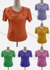 Wholesale Women's Casual Crew Neck Short Sleeve Ruffle Trim Appliques Blouse - Liuhuamall