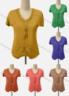 Wholesale Women's Casual V Neck Short Sleeve Beaded Appliques Blouse - Liuhuamall