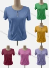 Wholesale Women's Casual Keyhole Neck Short Sleeve Button Decor Blouse - Liuhuamall