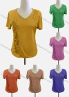 Wholesale Women's Casual V Neck Short Sleeve Beaded Appliques Blouse - Liuhuamall