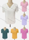 Wholesale Women's Casual V Neck Short Sleeve Rhinestone Blouse - Liuhuamall