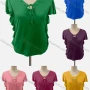 Wholesale Women's Casual Keyhole Neck Short Sleeve Lace Up Blouse preview