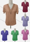 Wholesale Women's Casual V Neck Short Sleeve Rhinestone Blouse - Liuhuamall