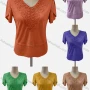 Wholesale Women's Casual V Neck Petal Sleeve Appliques Blouse preview
