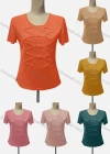 Wholesale Women's Casual Crew Neck Short Sleeve Beaded Blouse - Liuhuamall