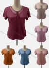 Wholesale Women's Casual Crew Neck Short Sleeve Lace Up Blouse - Liuhuamall