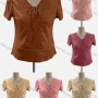 Wholesale Women's Casual Scoop Neck Short Sleeve Lace Up Appliques Blouse preview