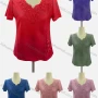 Wholesale Women's Casual Notched Neck Short Sleeve Beaded Appliques Blouse preview