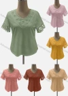 Wholesale Women's Casual V Neck Short Sleeve Hollow Out Appliques Blouse - Liuhuamall