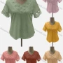 Wholesale Women's Casual V Neck Short Sleeve Hollow Out Appliques Blouse preview