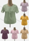 Wholesale Women's Casual Crew Neck Short Sleeve Lace Up Hollow Out Blouse - Liuhuamall