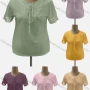 Wholesale Women's Casual Crew Neck Short Sleeve Lace Up Hollow Out Blouse preview