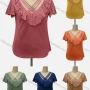 Wholesale Women's Casual V Neck Short Sleeve Criss Cross Ruffle Trim Blouse preview