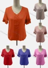 Wholesale Women's Casual V Neck Tiered Sleeve Splicing Appliques Blouse - Liuhuamall