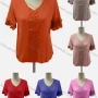 Wholesale Women's Casual V Neck Tiered Sleeve Splicing Appliques Blouse preview