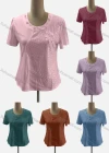 Wholesale Women's Casual Crew Neck Short Sleeve Honeycomb Beaded Blouse - Liuhuamall