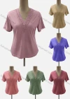 Wholesale Women's Casual V Neck Short Sleeve Rhinestone Blouse - Liuhuamall